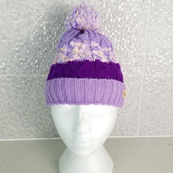 Britt's Knits Youth Purple Knit Winter Hat Pompom - Picture 2 of 12